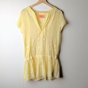 Juicy Couture Pastel Yellow Silk Embroidered Shirt with Silk Undershirt Size S